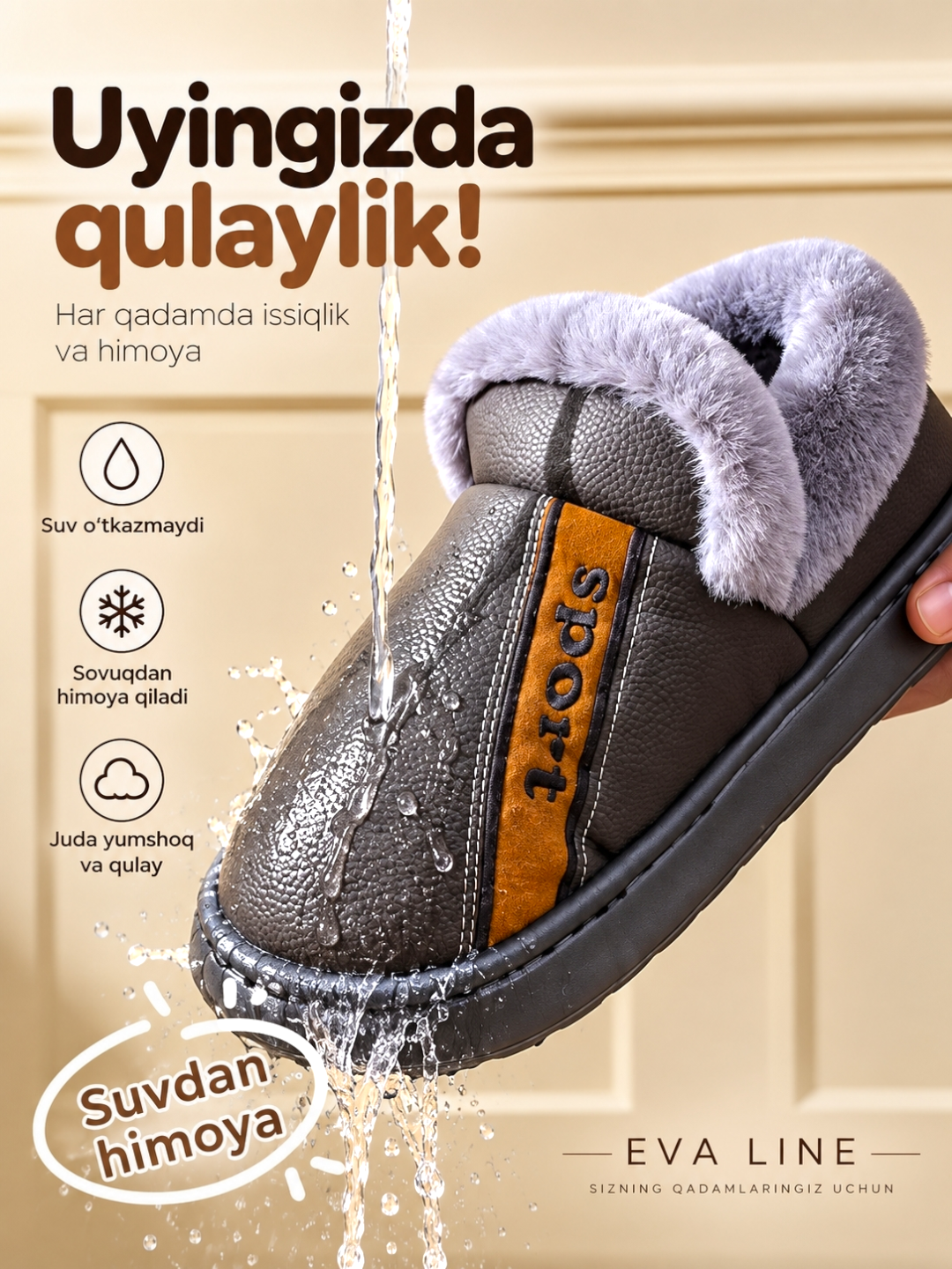 Erkaklar va ayollar uchun qishki mo‘ynali issiq uggilar,malomerka-bir razmer katta tanlang