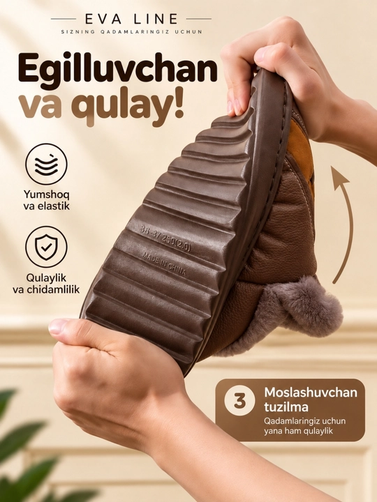 Erkaklar va ayollar uchun qishki mo‘ynali issiq uggilar,malomerka-bir razmer katta tanlang