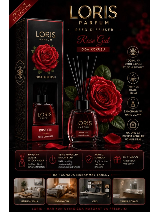 Loris Parfum Rose Gul — диффузор с ароматом красной розы и палочками - 