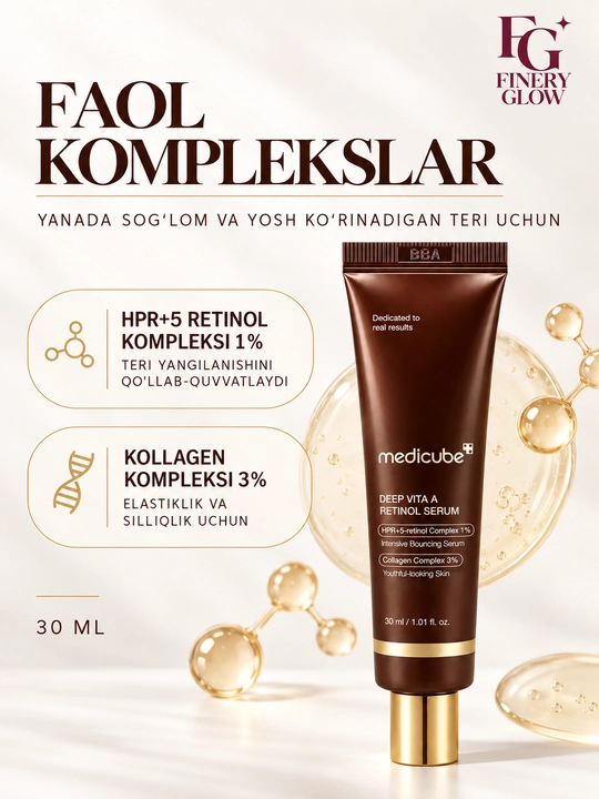 Medicube Deep Vita A Retinol Serum, retinol va HPR bilan yuz serumi, 30 ml