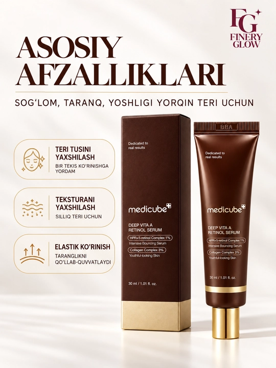 Medicube Deep Vita A Retinol Serum, retinol va HPR bilan yuz serumi, 30 ml