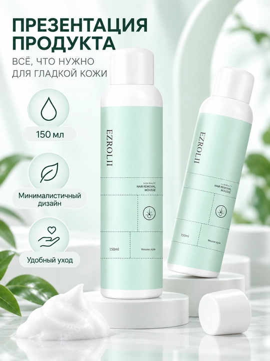 EZROLL II depilyatsiya uchun muss, tuklarni olib tashlash vositasi, 150 ml, silliq teri uchun