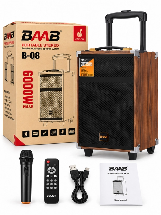 BAB B-Q8 portativ Bluetooth kolonka, USB/TF, FM radio va mikrofon bilan - 