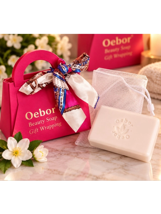 Oebor Beauty Soap, мыло в подарочной упаковке с белым мешочком-сеткой