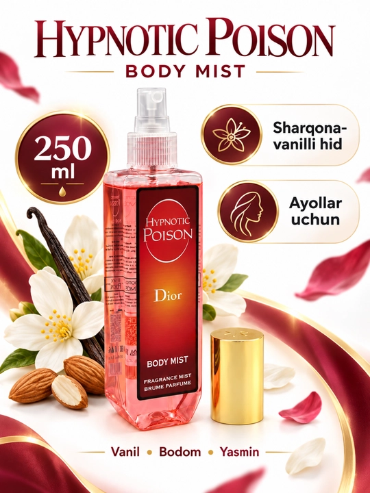 Hypnotic Poison yo‘nalishidagi ayollar uchun parfyumerlangan body mist, tana spreyi, 250 ml - 