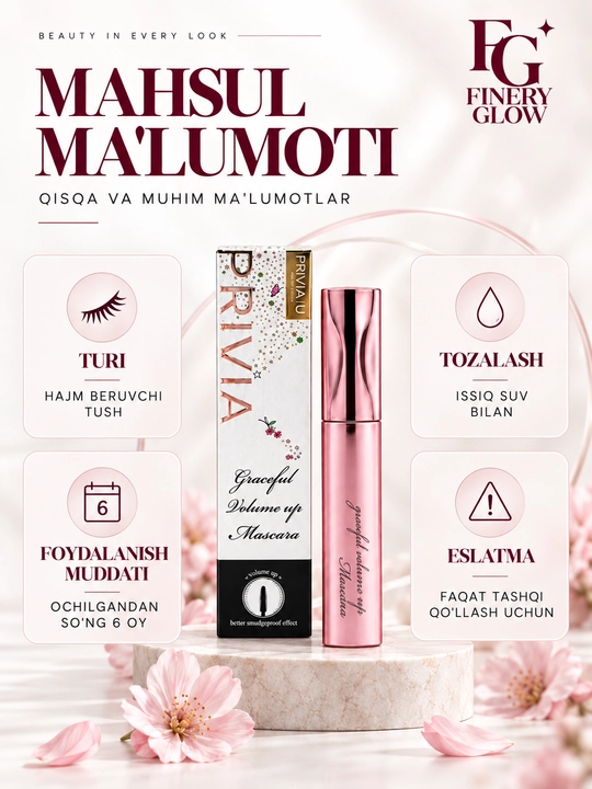 PRIVIA U Graceful Volume Up kiprik tushi, hajm va qayrilish, qora