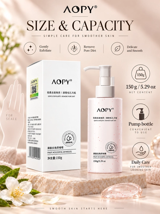 AOPY Yuz uchun piling-gel, meva kislotalari bilan, teshikchalarni tozalash, 150 g