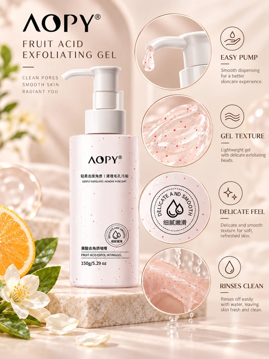 AOPY Yuz uchun piling-gel, meva kislotalari bilan, teshikchalarni tozalash, 150 g - 