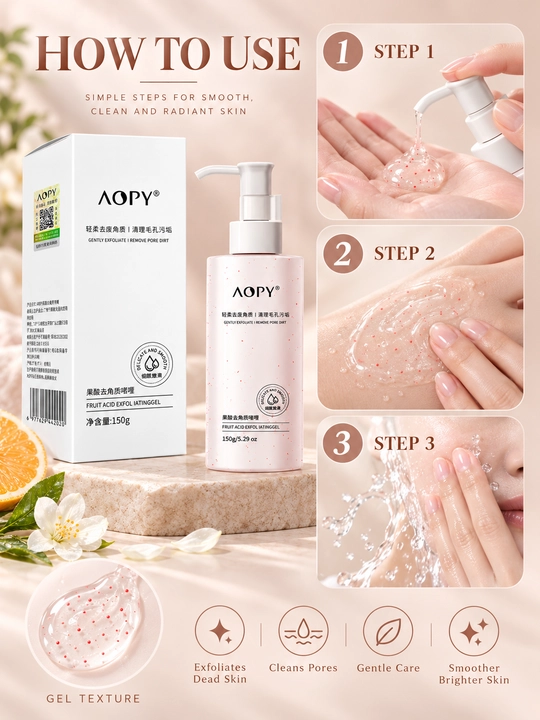 AOPY Yuz uchun piling-gel, meva kislotalari bilan, teshikchalarni tozalash, 150 g