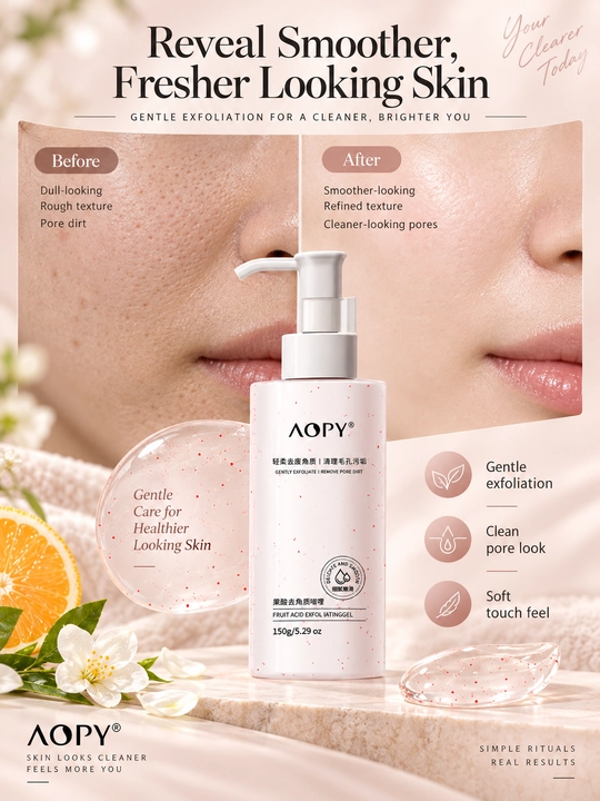 AOPY Yuz uchun piling-gel, meva kislotalari bilan, teshikchalarni tozalash, 150 g