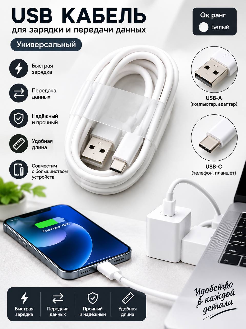 USB-кабель для зарядки телефона – кабель для быстрой зарядки и передачи данных - 