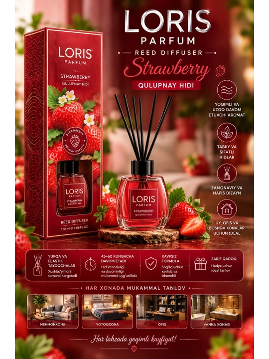 LORIS Parfum Strawberry — Аромадиффузор с ароматом клубники, 120 мл - 