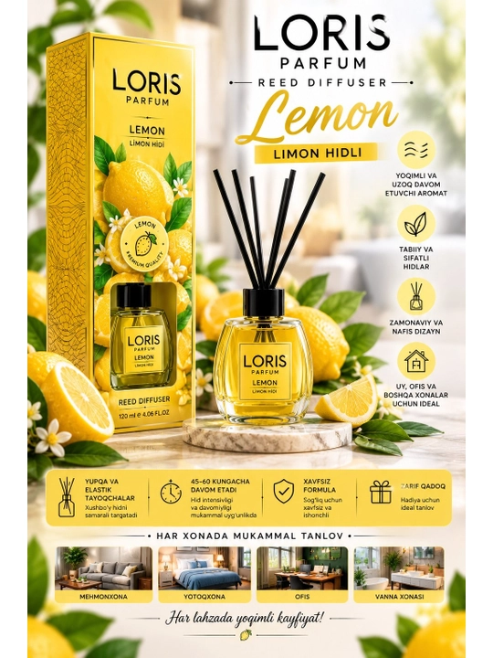LORIS Parfum Lemon — Аромадиффузор с ароматом лимона, 120 мл - 