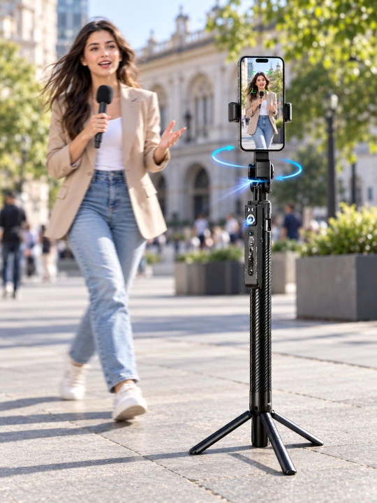 C12 AI kuzatuvchi selfi tayoq va shtativ, 360° aylanadigan, Bluetooth pultli