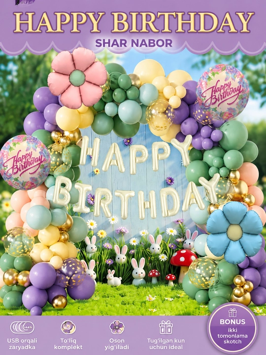 Набор шаров на день рождения Happy Birthday, праздничный декор, набор для фотозоны - 