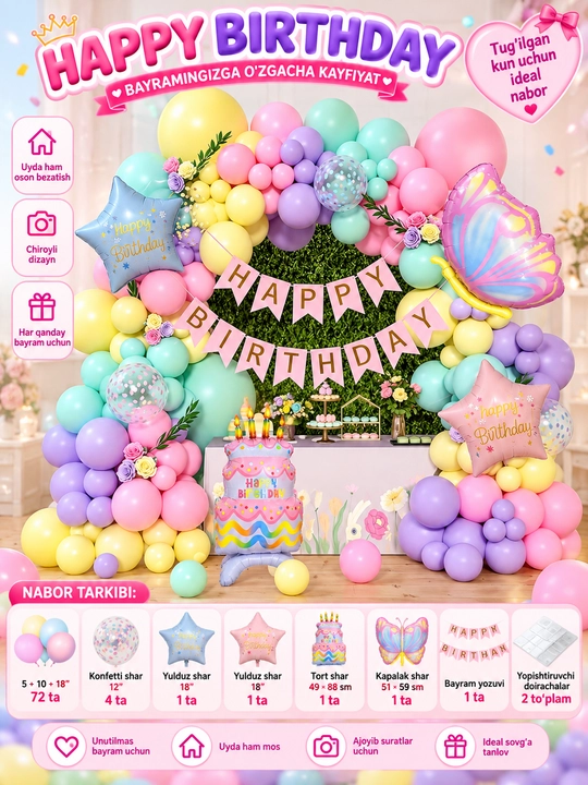 Набор шаров на день рождения Happy Birthday, праздничный декор, набор для фотозоны