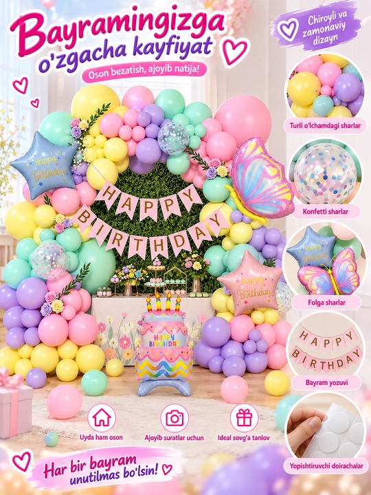 Набор шаров на день рождения Happy Birthday, праздничный декор, набор для фотозоны
