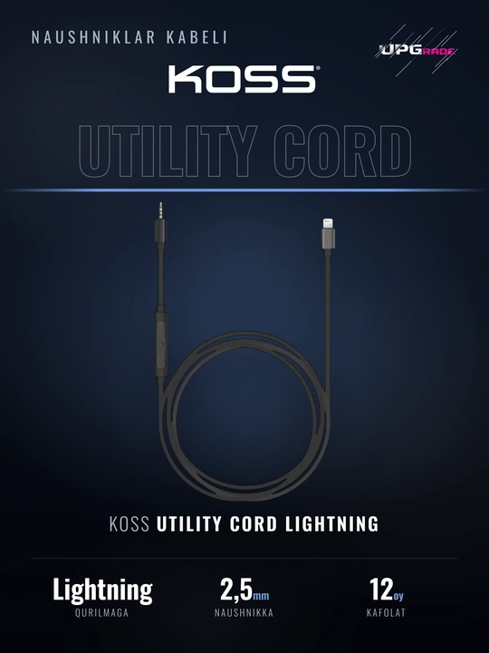 Koss Utility Cord naushniklar kabeli, Lightning dan 2.5 mm ga, qora