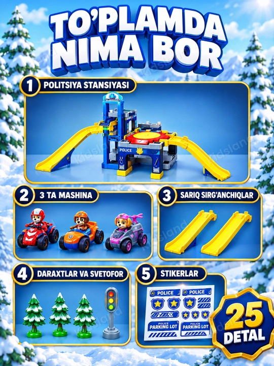 Bolalar uchun parking garaj va mashinalar to'plami, liftli moshina o'yinchoq, 3+