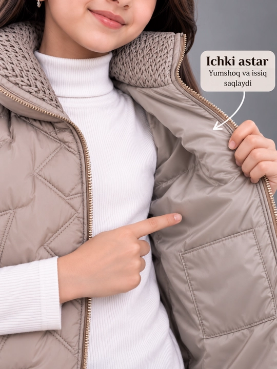 Qizlar jeleti, issiq sinteponli jiletka, kuzgi qizlar kiyimi 10–13 yosh