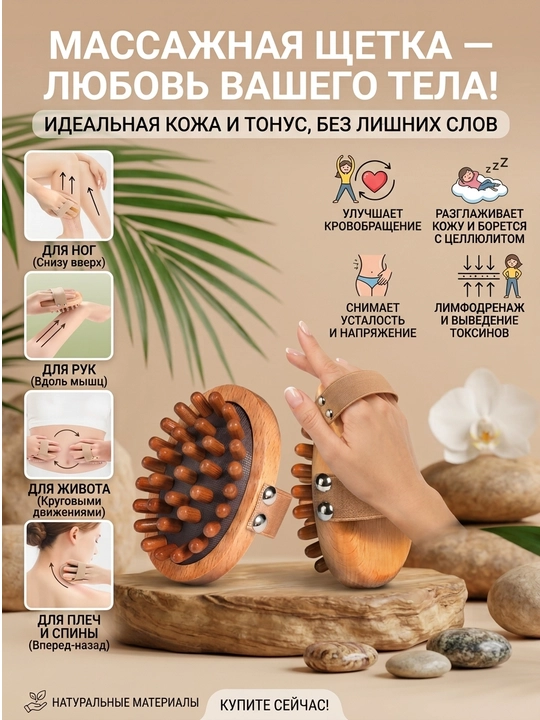 Деревянный массажный инструмент расческа, массажер для головы