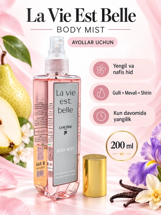 La Vie Est Belle ayollar uchun xushbo‘y tana spreyi, Body Mist, 200 ml - 