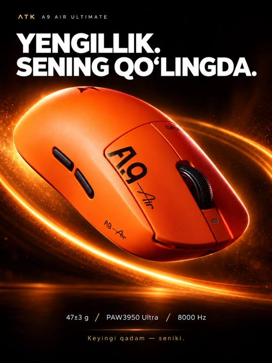 ATK A9 AIR simsiz o‘yin sichqonchasi, gaming mouse, kompyuter va noutbuk uchun sichqoncha
