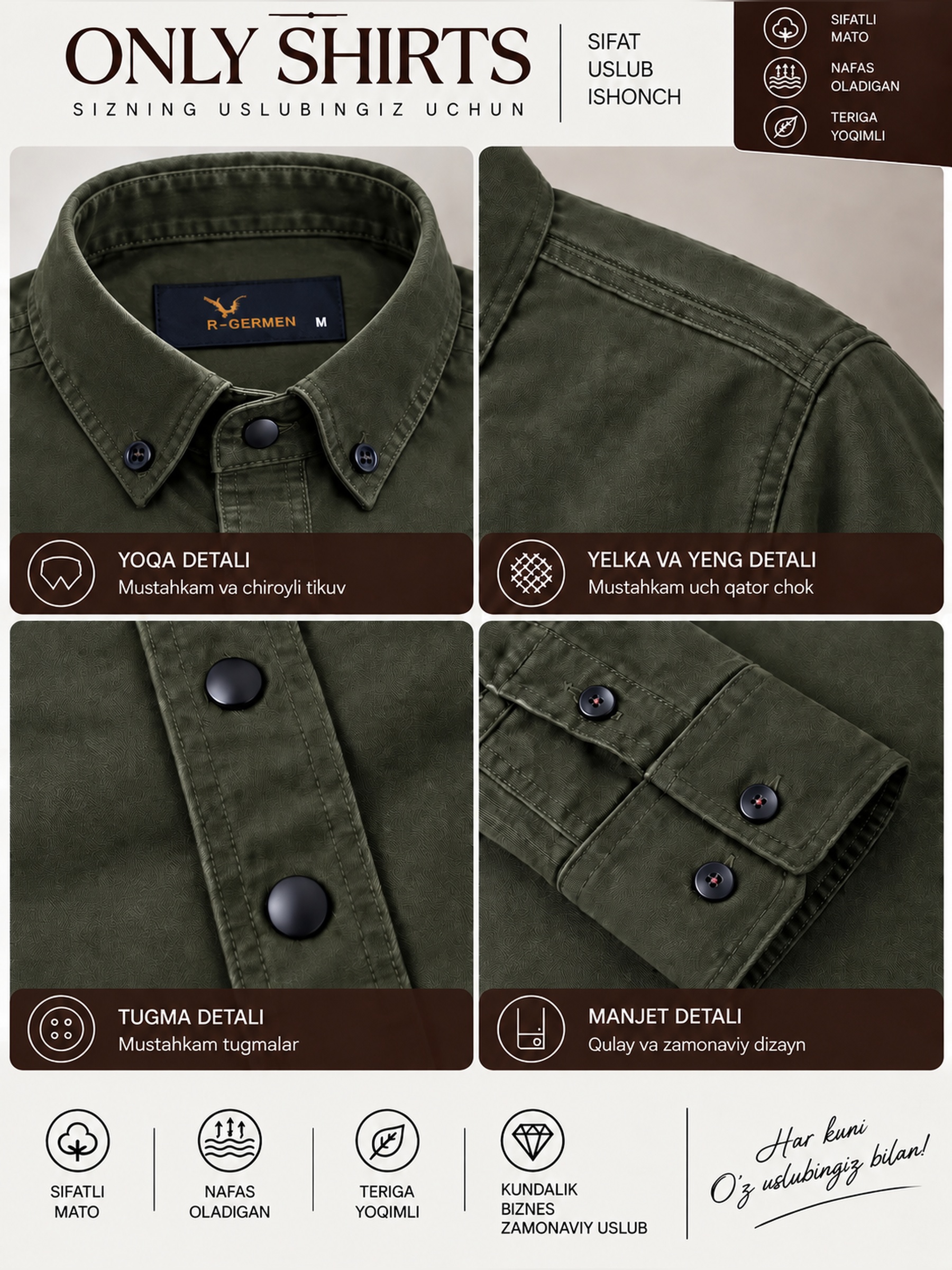 ONLY SHIRTS erkaklar uchun kuzgi ko‘ylak, uzun yengli