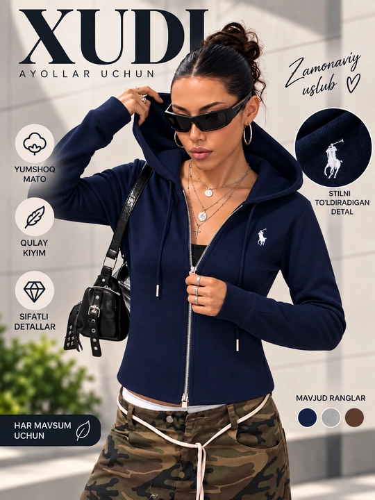 Zamoklik 2 iplik tolstovka, polo, kuz, qish va bahor uchun, standart, ayollar uchun xudi - 