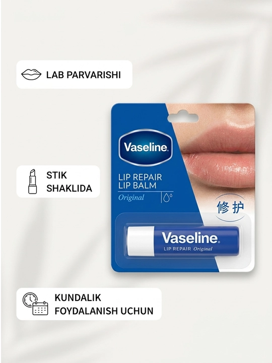Vaseline lab balzami, namlantiruvchi lab parvarishi, turli variantlar - 
