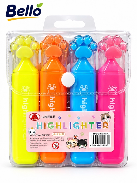 Rangli marker-highlighterlar to‘plami, panja shaklli, 4 dona