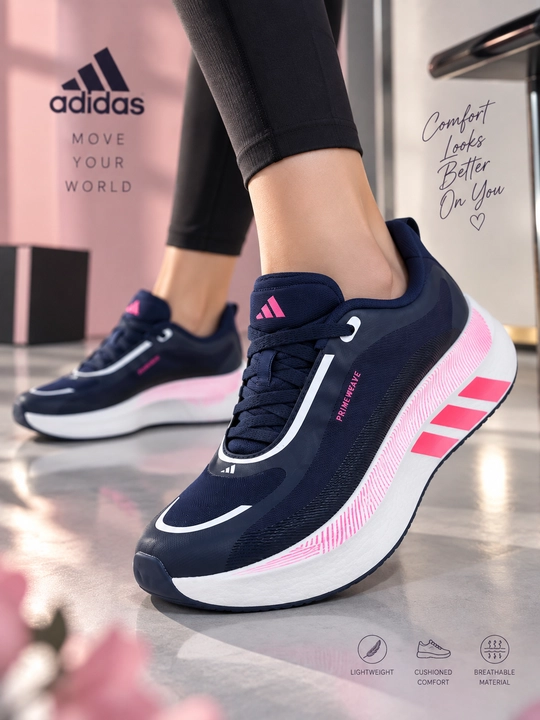 Женские кроссовки Adidas HYPERBOOST EDGE бело-синие, для спорта и повседневной носки - 
