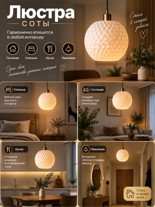 Osma chiroq-qandil geometrik shar, uy va oshxona uchun zamonaviy fakturali plafon