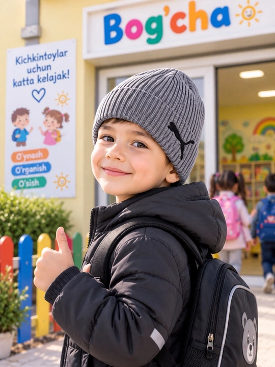 Shapka o‘g‘il va qiz bolalar uchun, bir qavatli yumshoq to`qimali shapka - 