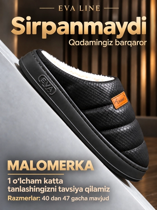 Erkaklar va ayollar uchun qishki mo‘ynali shippaklar, malomerka — bir o‘lcham katta oling