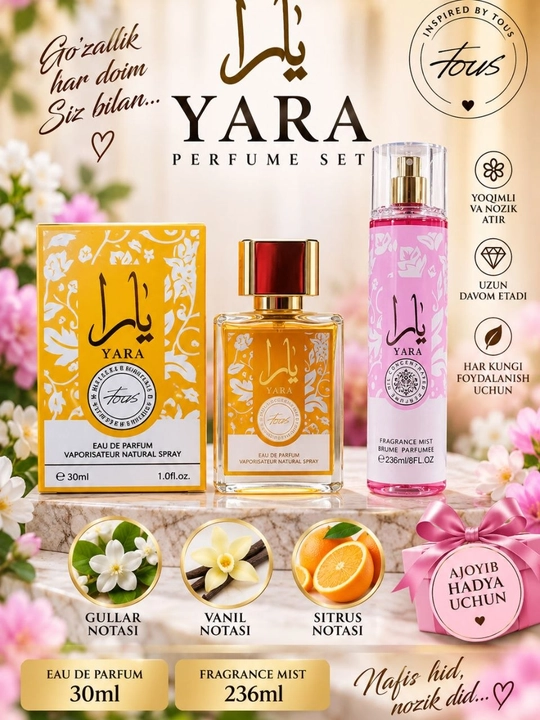 Ayollar uchun YARA atirlar to‘plami, atir, 30 ml + parfumeriya sprey, 236 ml, sovg‘alik to‘plam - 