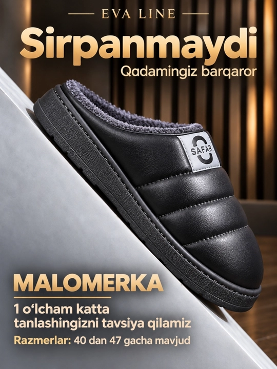 Erkaklar va ayollar uchun qishki mo‘ynali shippaklar, malomerka — bir o‘lcham katta oling
