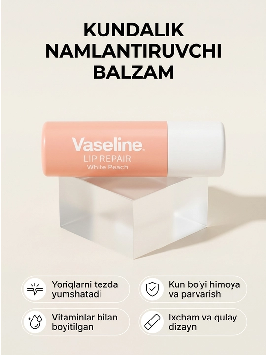 Vaseline lab balzami, namlantiruvchi lab parvarishi, turli variantlar