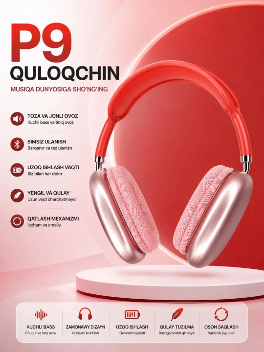 Беспроводные Bluetooth-наушники P9, полноразмерные, с микрофоном - 