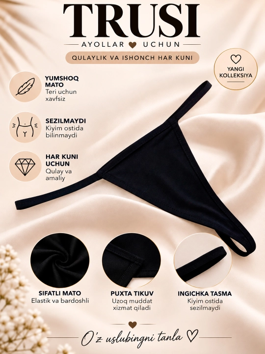 Ayollar stringlari, 100% paxta, XB, t-simon ichki kiyim - 