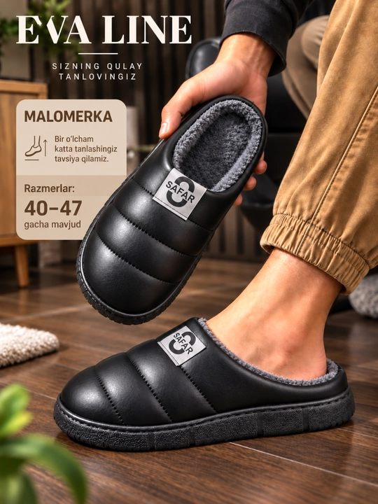 Erkaklar va ayollar uchun qishki mo‘ynali shippaklar, malomerka — bir o‘lcham katta oling