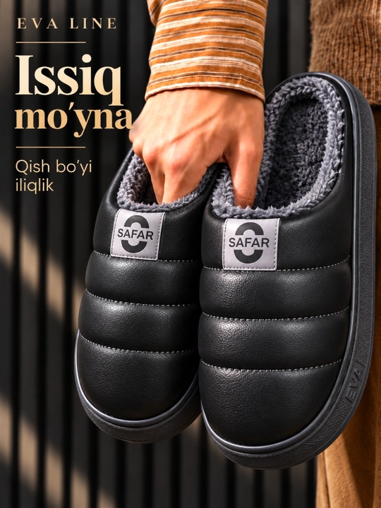 Erkaklar va ayollar uchun qishki mo‘ynali shippaklar, malomerka — bir o‘lcham katta oling