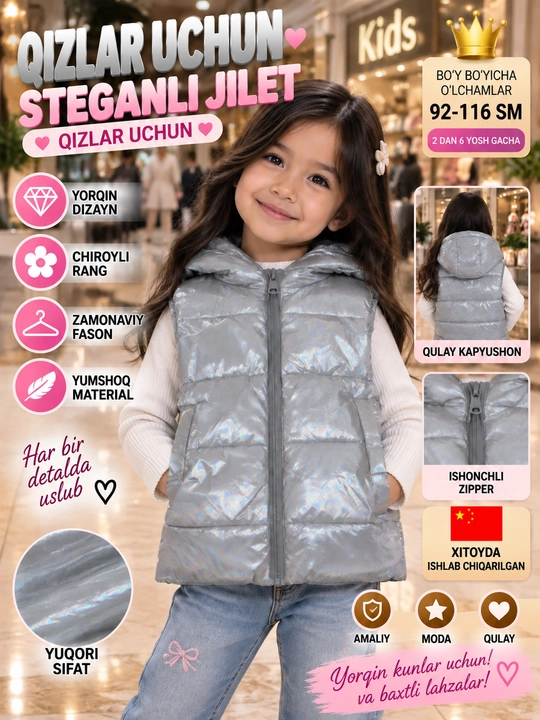 Qizlar uchun jilet, issiq, qavilgan - 