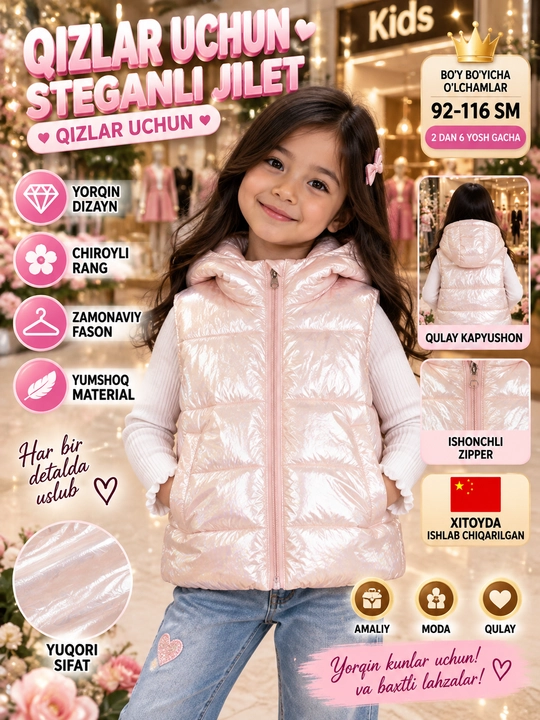 Qizlar uchun jilet, issiq, qavilgan - 