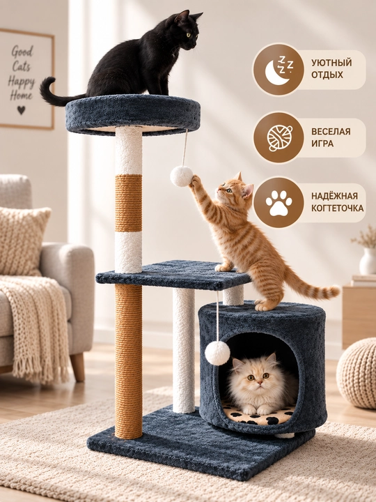 Игровой комплекс, для кошек, с когтеточкой, лежанка, домик для кошек
