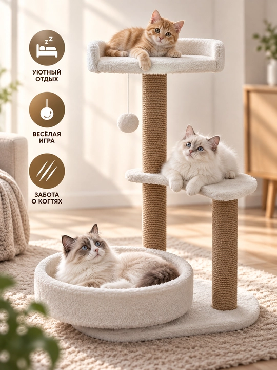 Игровой комплекс, для кошек, с когтеточкой, лежанка, домик для кошек