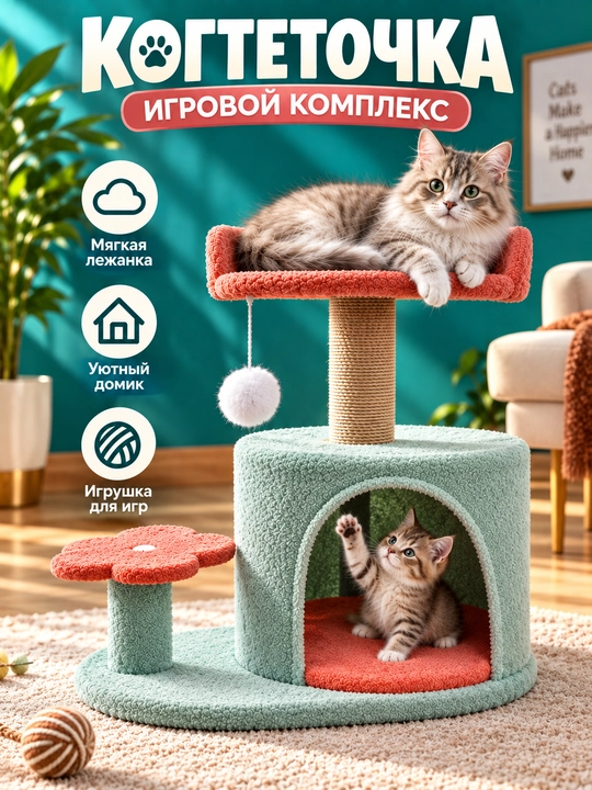 Mushuklar uchun, tirnoqli va yotoqli o‘yin majmuasi, mushuklar uchun, uycha - 