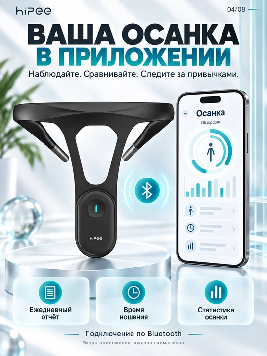 HiPee aqlli qomat korrektori, vibroeslatma, Bluetooth va ilova bilan, qora