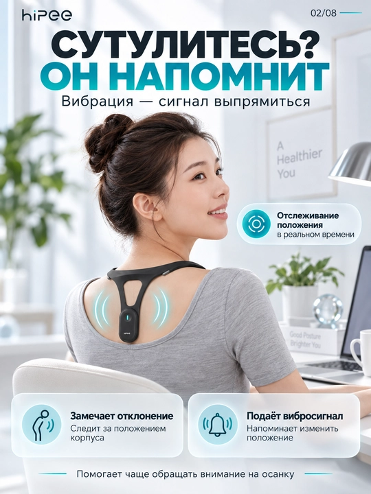 HiPee aqlli qomat korrektori, vibroeslatma, Bluetooth va ilova bilan, qora