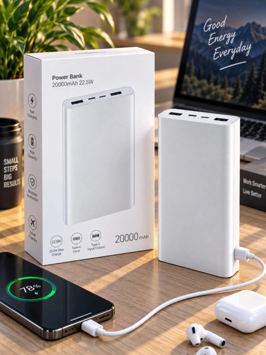 10000/20000 mAh Power Bank, 22.5W tezkor zaryad, Type-C kirish/chiqish bilan